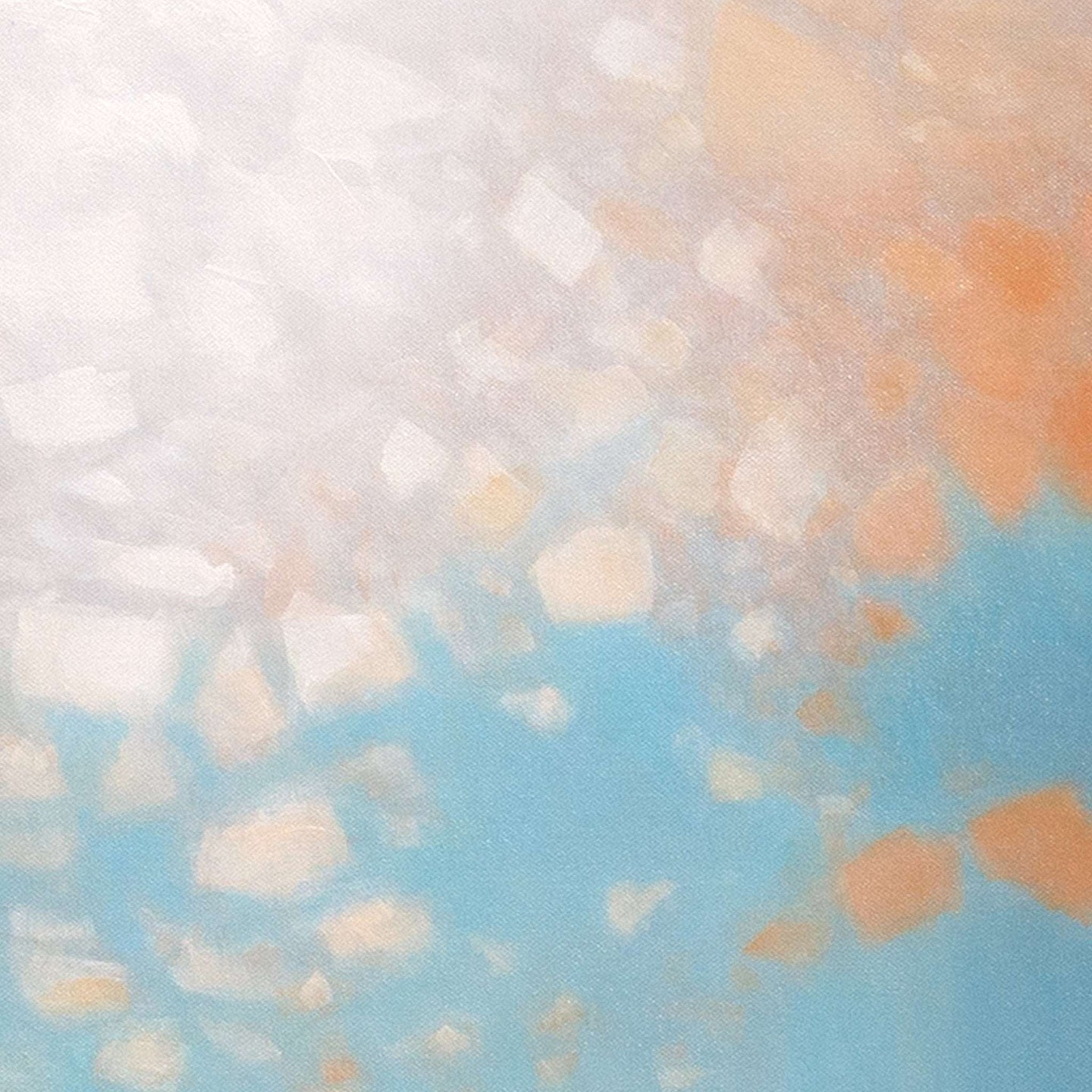 Detail of original abstract painting for sale "Hello Sunshine" by Marcus Callum Artist showing white, ochre orange and turquoise blue coloursOriginal Painting: "Hello Sunshine" (Available)